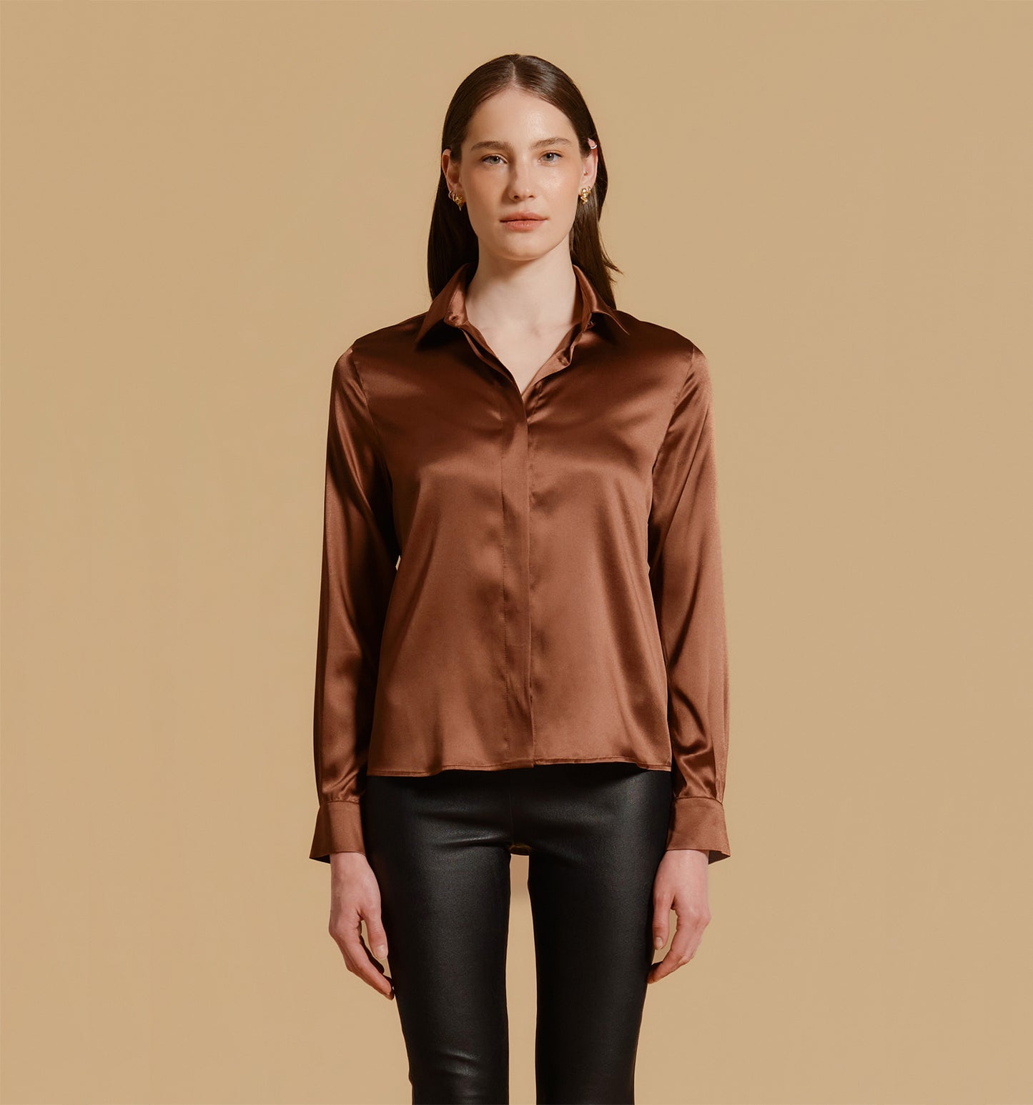 ADRIANA Silk Blouse Brown